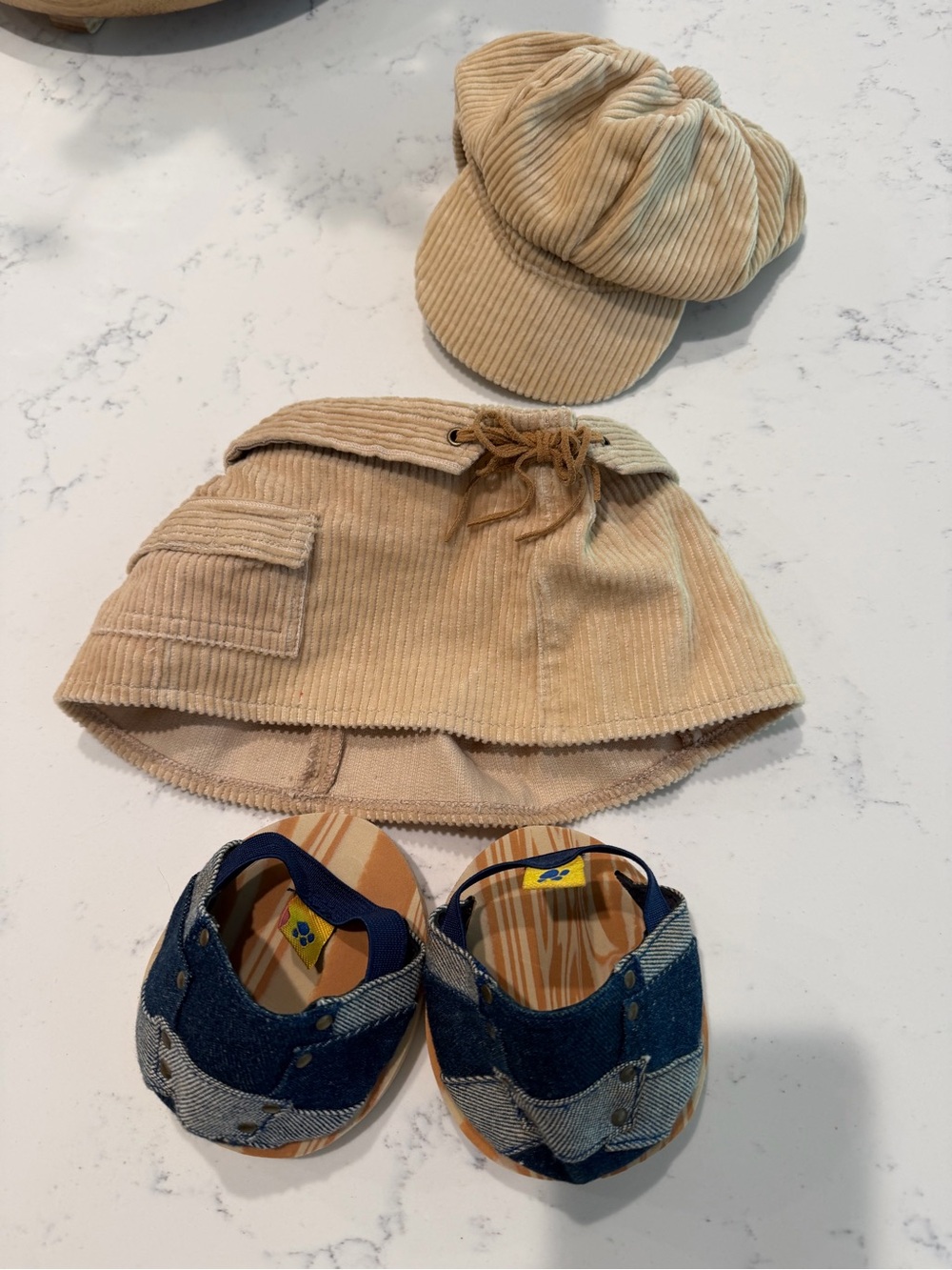 Y2K Build A Bear Beige Corduroy Skirt and Cap Set with Denim Clogs Limited Too